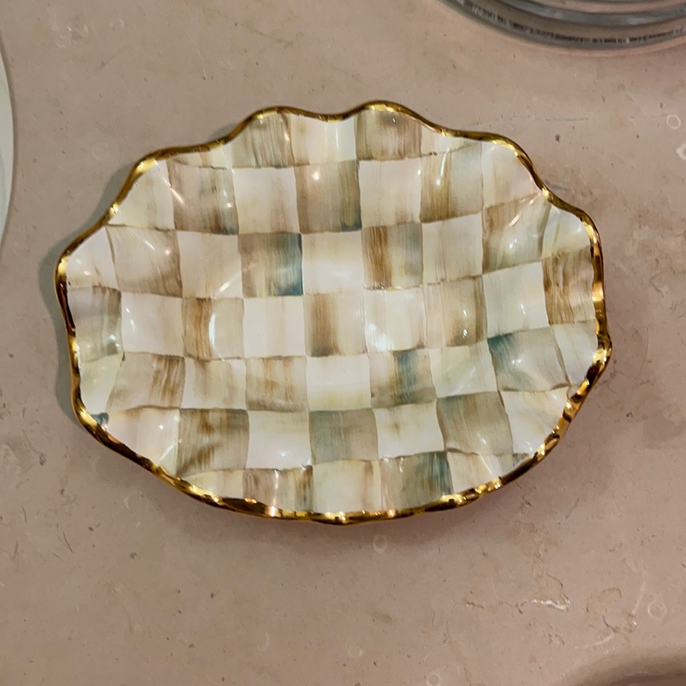 Mackenzie Childs Parchment check oval dish